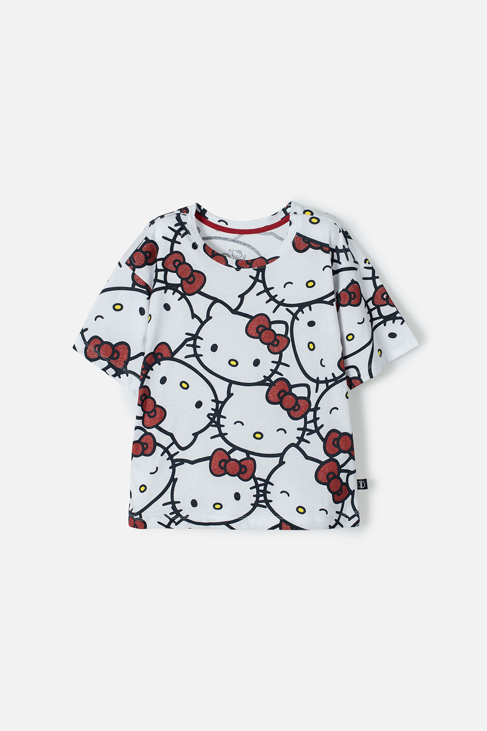 CAMISETA DE HELLO KITTY BLANCA Y ROJA MANGA CORTA PARA NIÑA