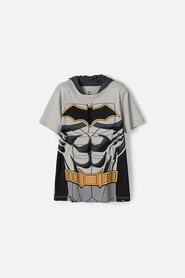 CAMISETA DE BATMAN GRIS CON CAPUCHA PARA NIÑO
