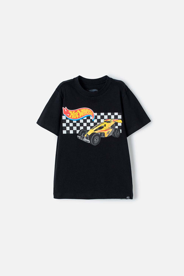 CAMISETA DE HOTWHEELS MANGA CORTA NEGRA PARA NIÑO