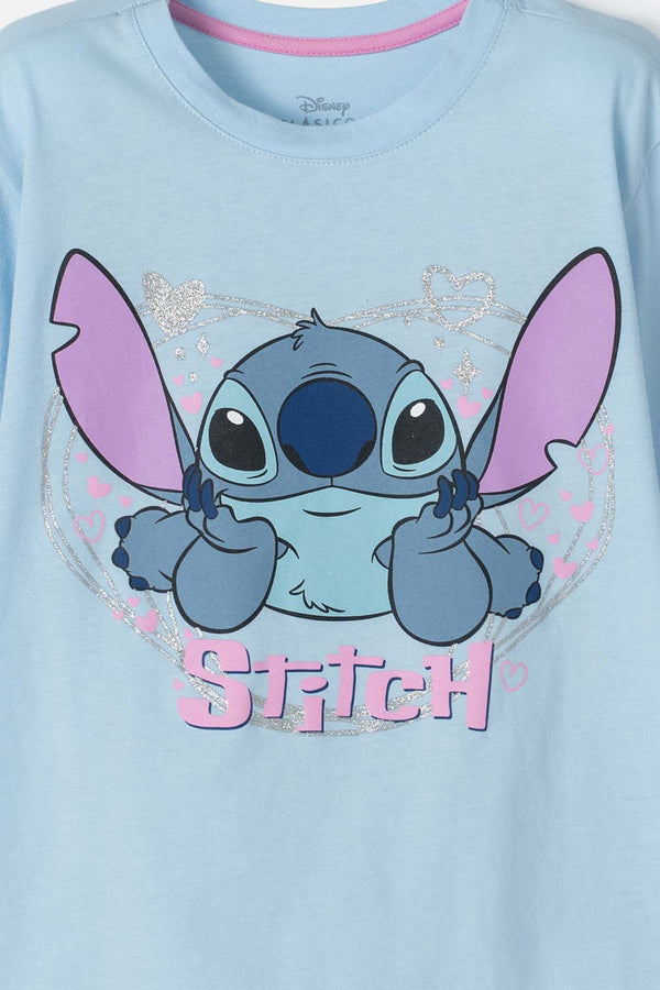 CAMISETA DE STICH AZUL CON BRILLO PARA NIÑA