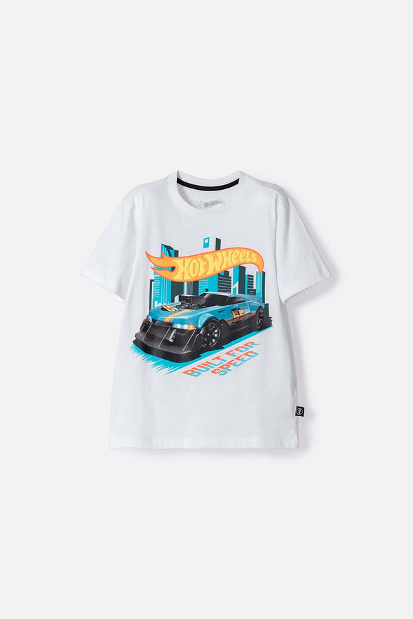 CAMISETA DE HOT WHEELS BLANCA MANGA CORTA PARA NIÑO