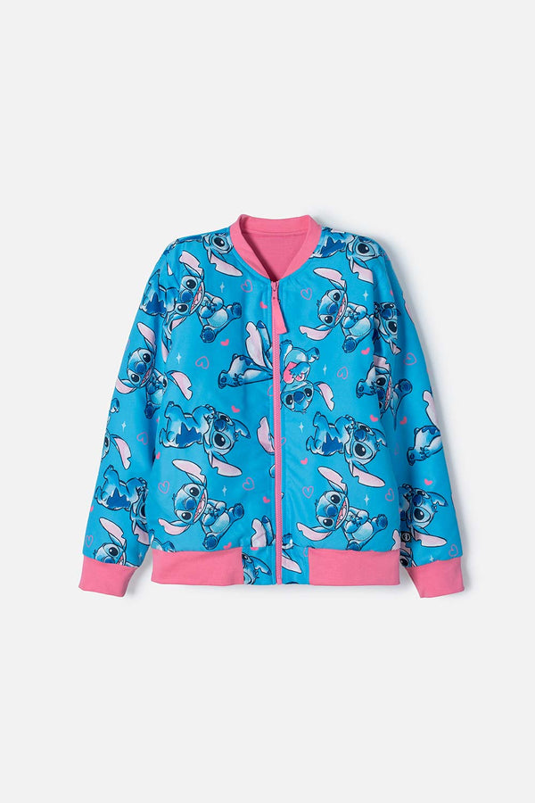 CHAQUETA DE STITCH AZUL CON CIERRE PARA NIÑA