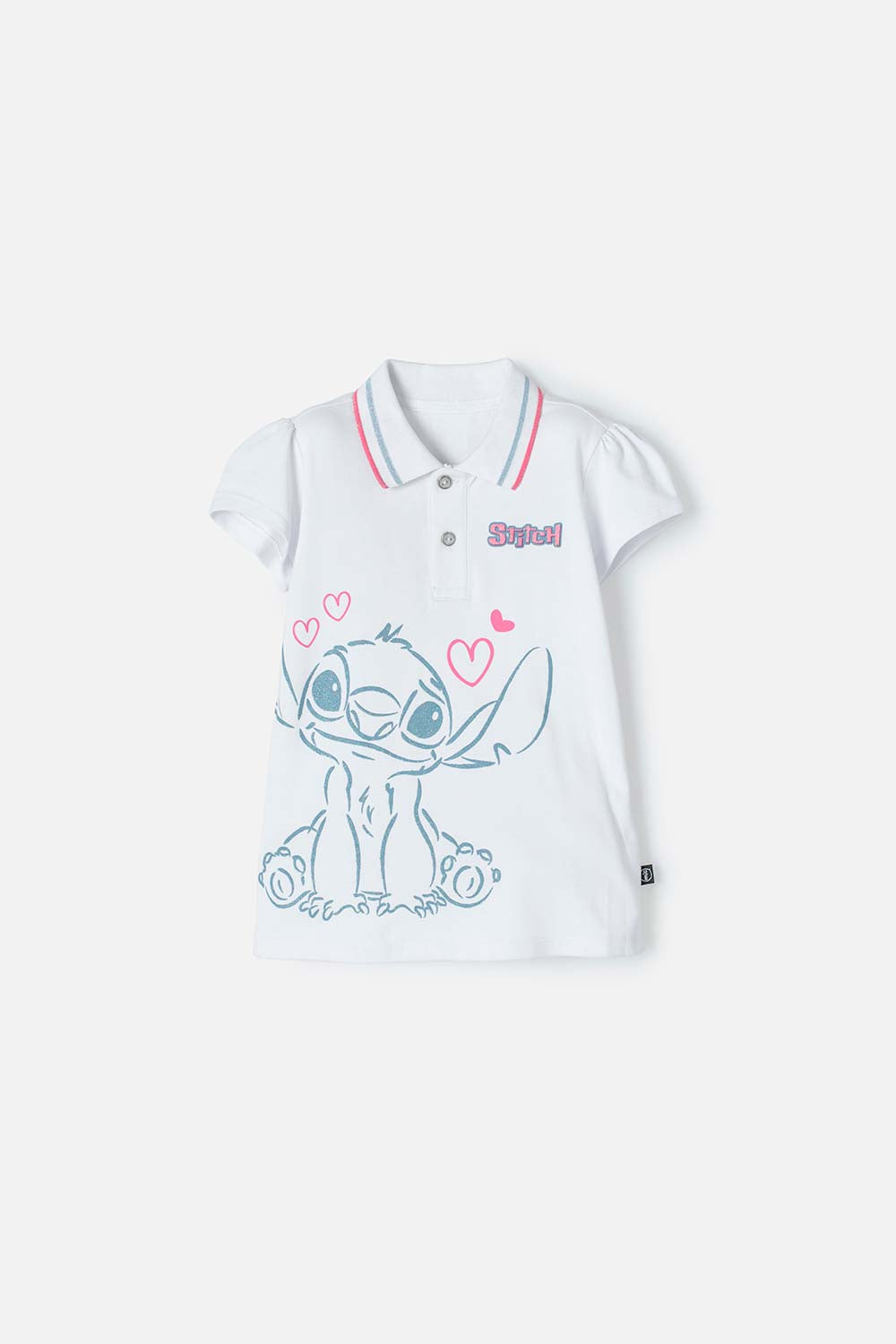 CAMISETA TIPO POLO DE STITCH BLANCA TIPO POLO PARA NIÑA