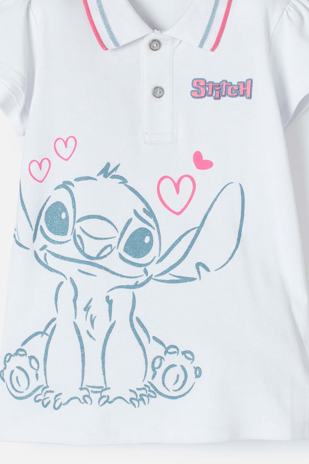 CAMISETA TIPO POLO DE STITCH BLANCA TIPO POLO PARA NIÑA
