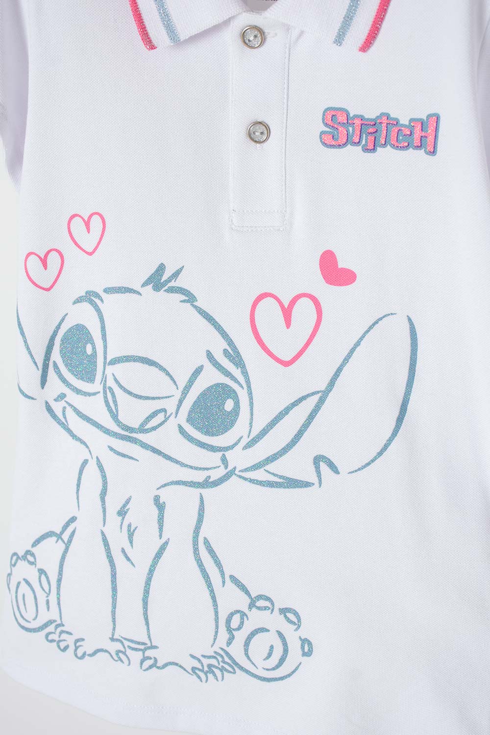 CAMISETA TIPO POLO DE STITCH BLANCA TIPO POLO PARA NIÑA