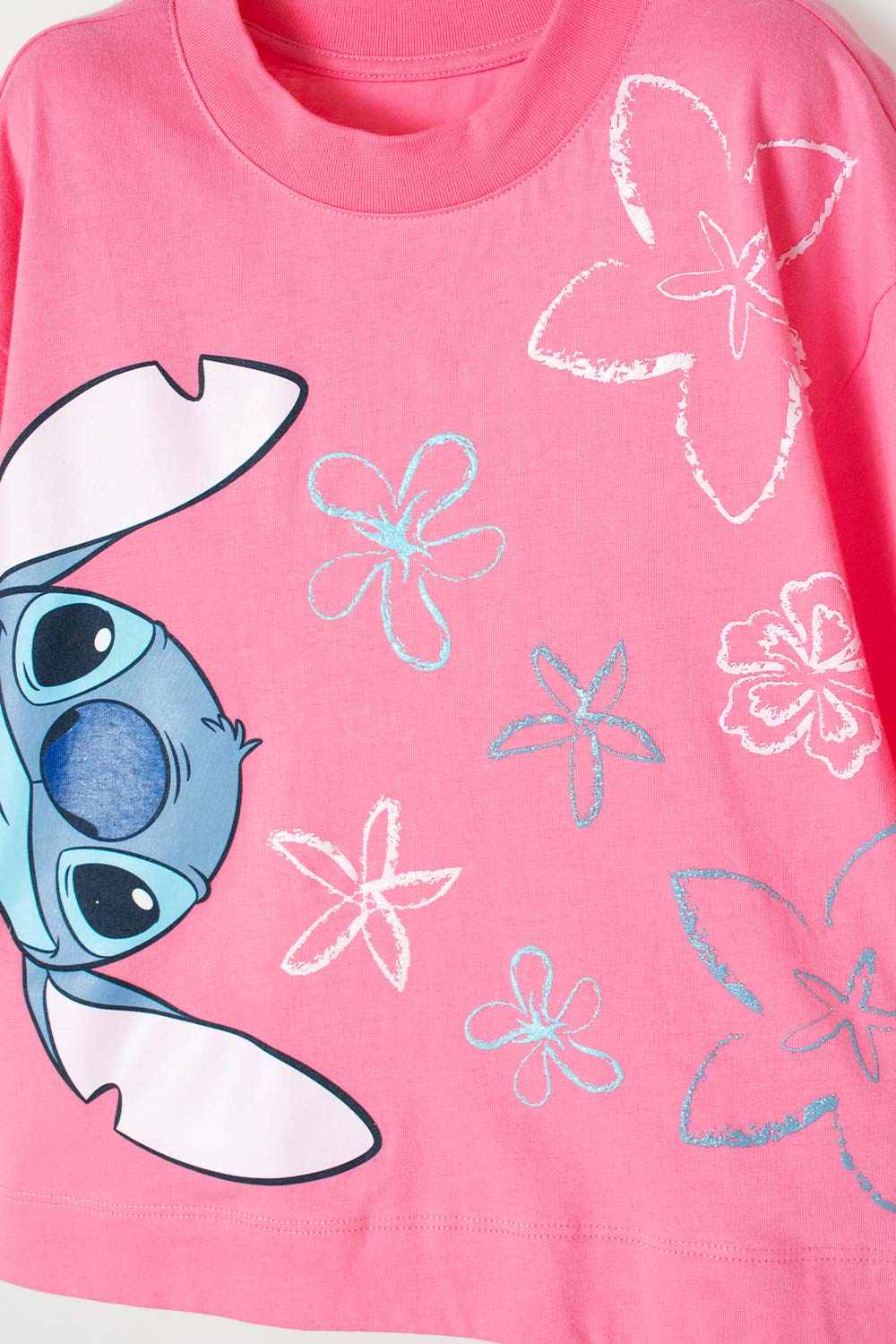 CAMISETA DE STITCH ROSADA MANGA CORTA PARA NIÑA