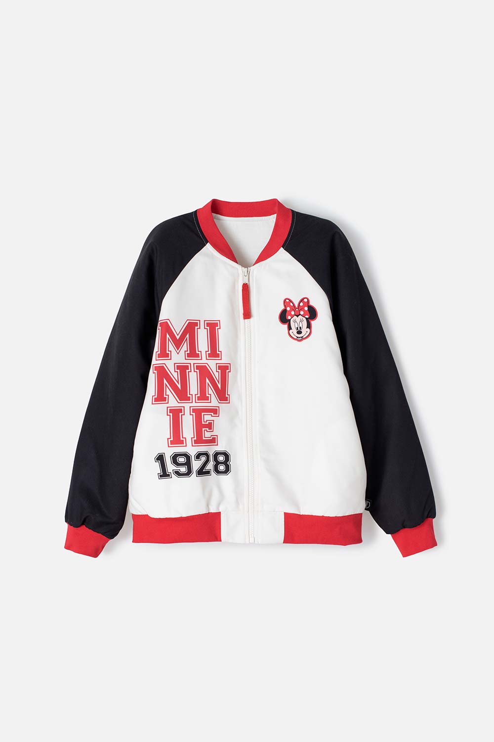 CHAQUETA DE MINNIE MOUSE CON CIERRE BLANCO Y ROJO PARA NIÑA
