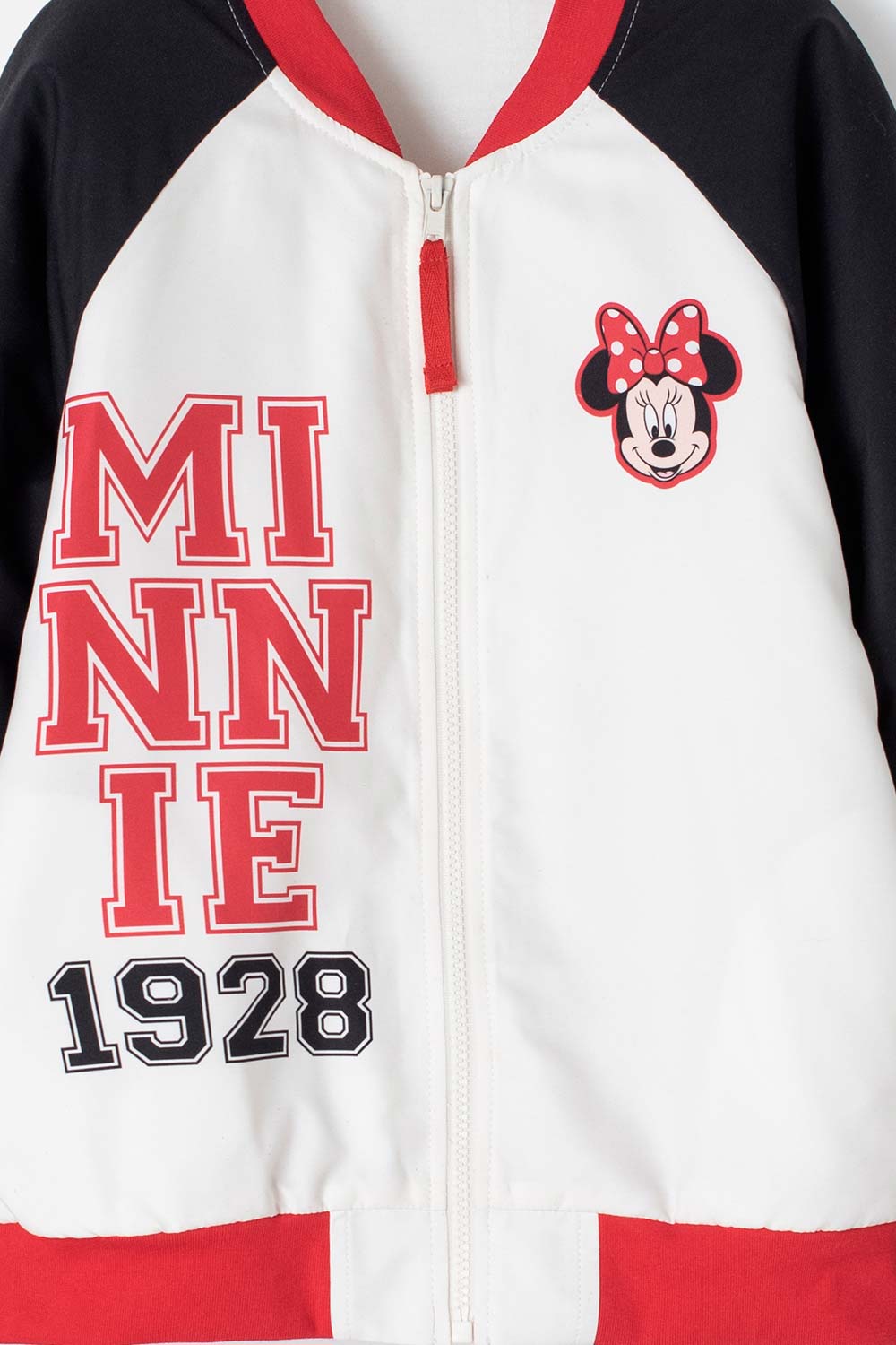 CHAQUETA DE MINNIE MOUSE CON CIERRE BLANCO Y ROJO PARA NIÑA