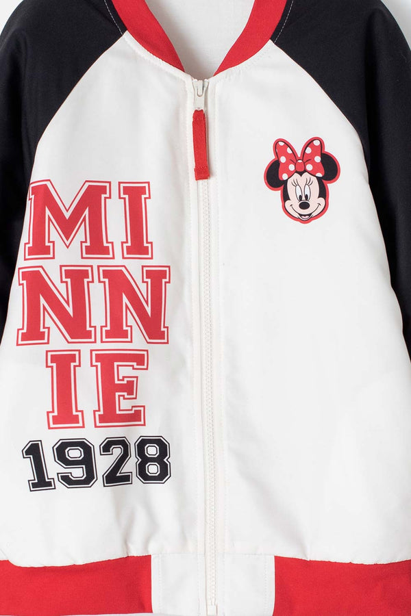 CHAQUETA DE MINNIE MOUSE CON CIERRE BLANCO Y ROJO PARA NIÑA