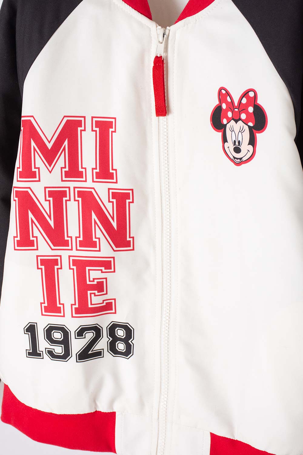 CHAQUETA DE MINNIE MOUSE CON CIERRE BLANCO Y ROJO PARA NIÑA