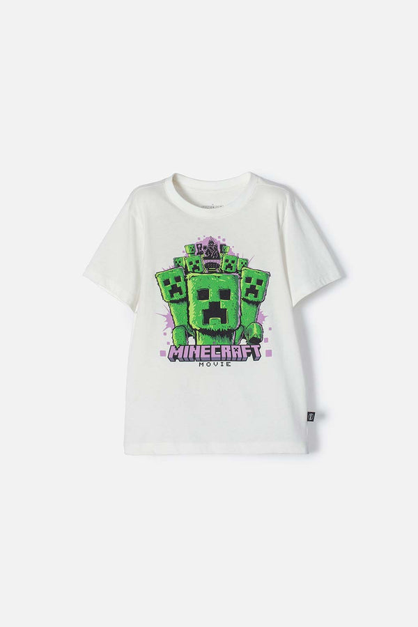 CAMISETA DE MINECRAFT MARFIL ESTAMPADA EN FRENTE PARA NIÑO