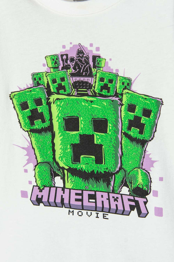 CAMISETA DE MINECRAFT MARFIL ESTAMPADA EN FRENTE PARA NIÑO