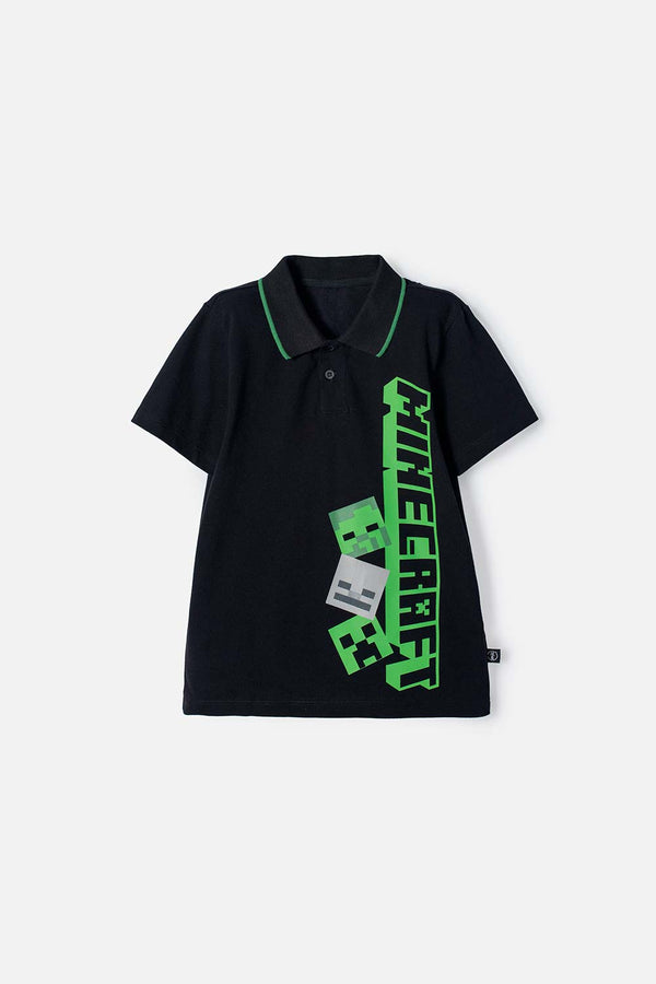CAMISETA TIPO POLO DE MINECRAFT NEGRA TIPO POLO PARA NIÑO