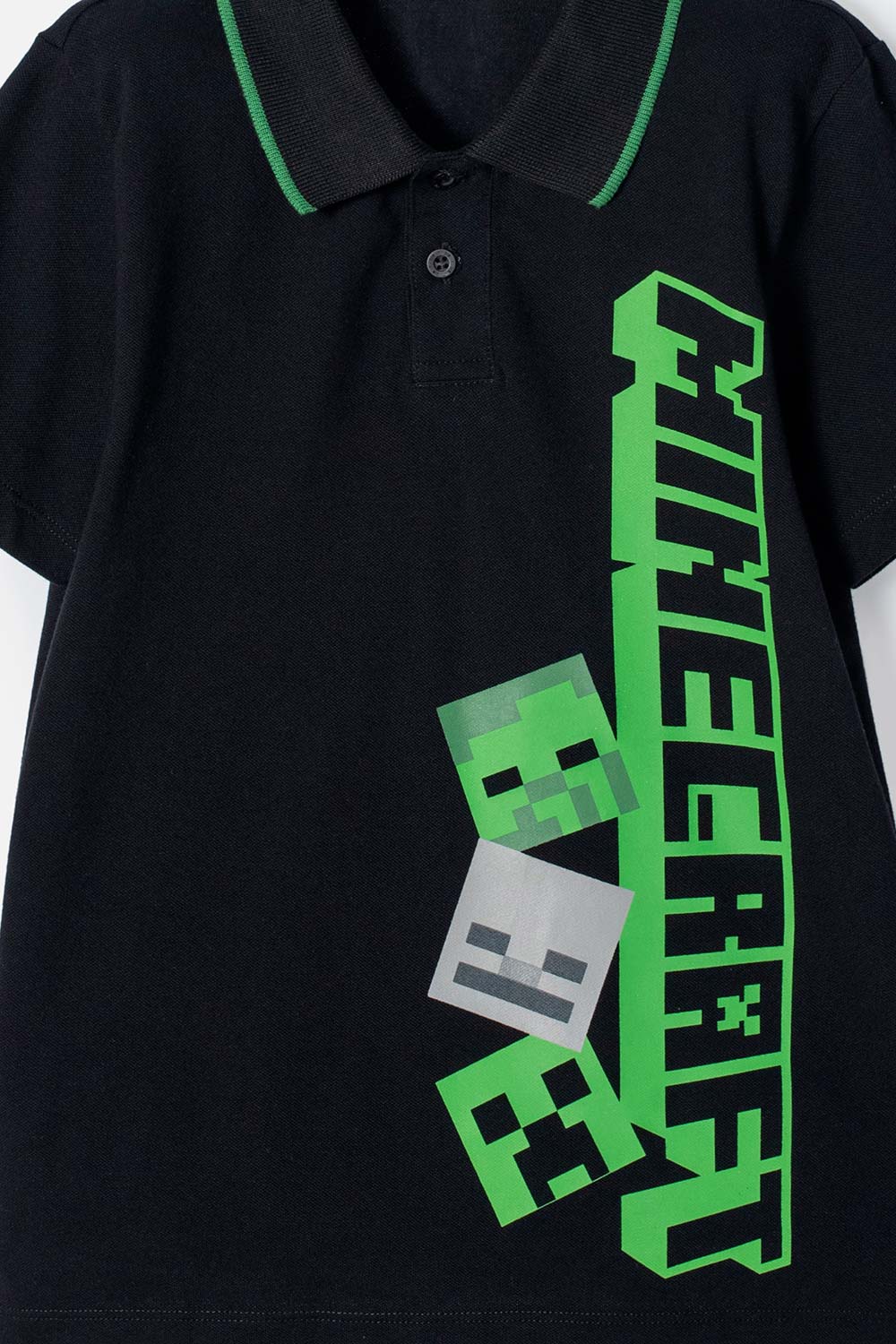 CAMISETA TIPO POLO DE MINECRAFT NEGRA TIPO POLO PARA NIÑO