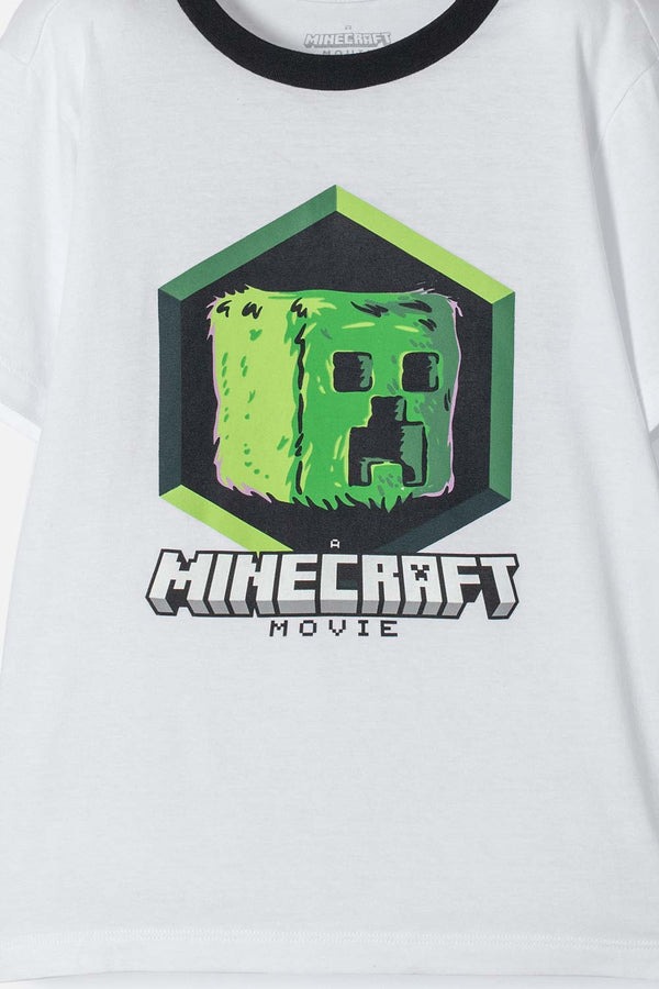 PIJAMA DE MINECRAFT BLANCA Y NEGRA DE BERMUDA PARA NIÑO