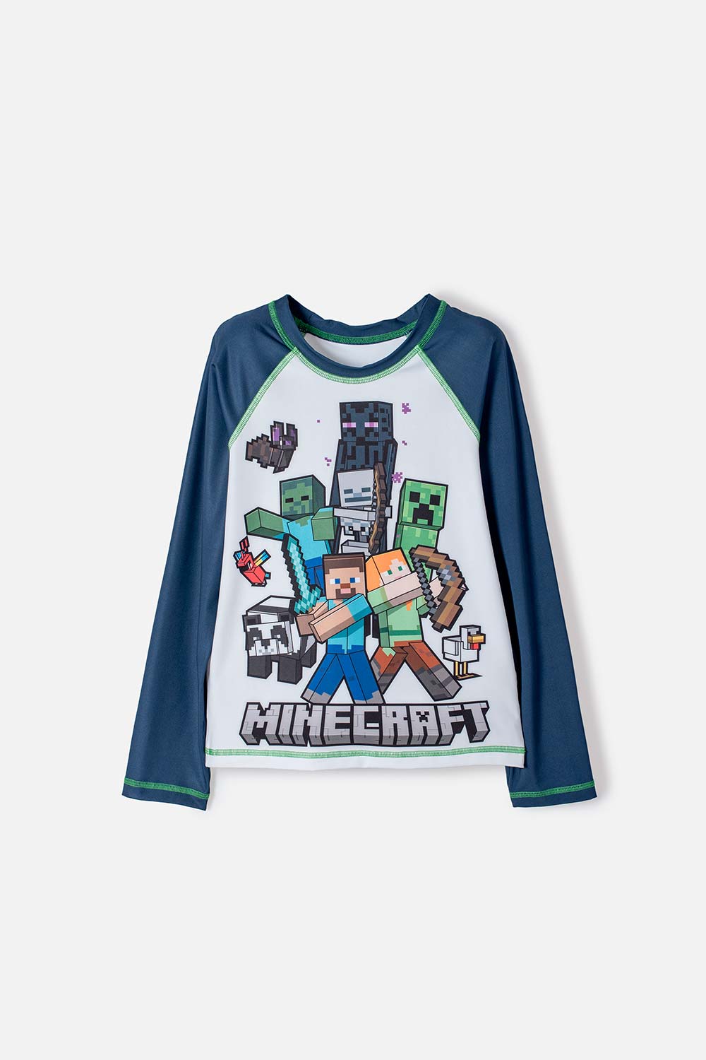 CAMISETA DE BAÑO DE MINECRAFT AZUL Y BLANCA MANGA LARGA PARA NIÑO