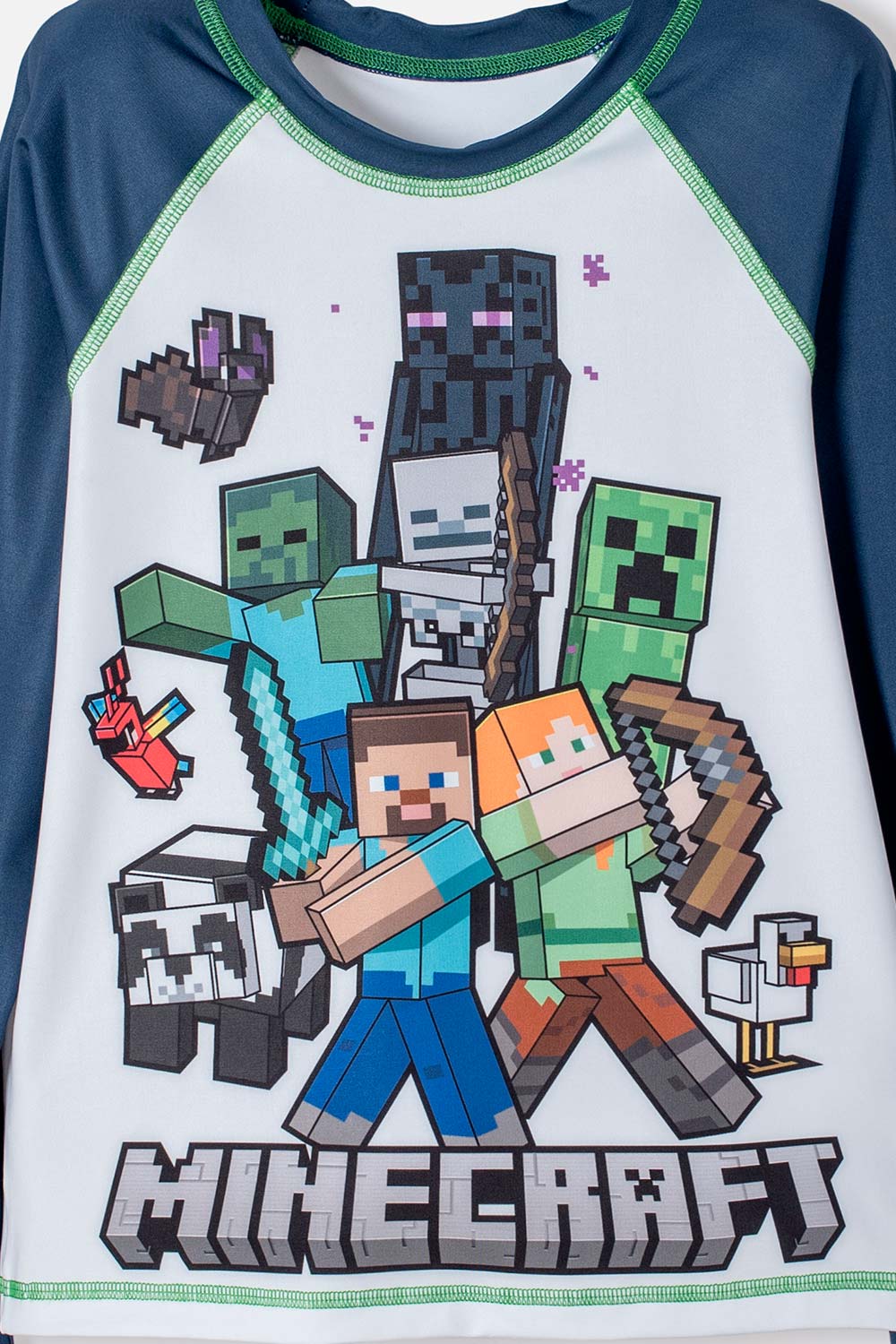 CAMISETA DE BAÑO DE MINECRAFT AZUL Y BLANCA MANGA LARGA PARA NIÑO