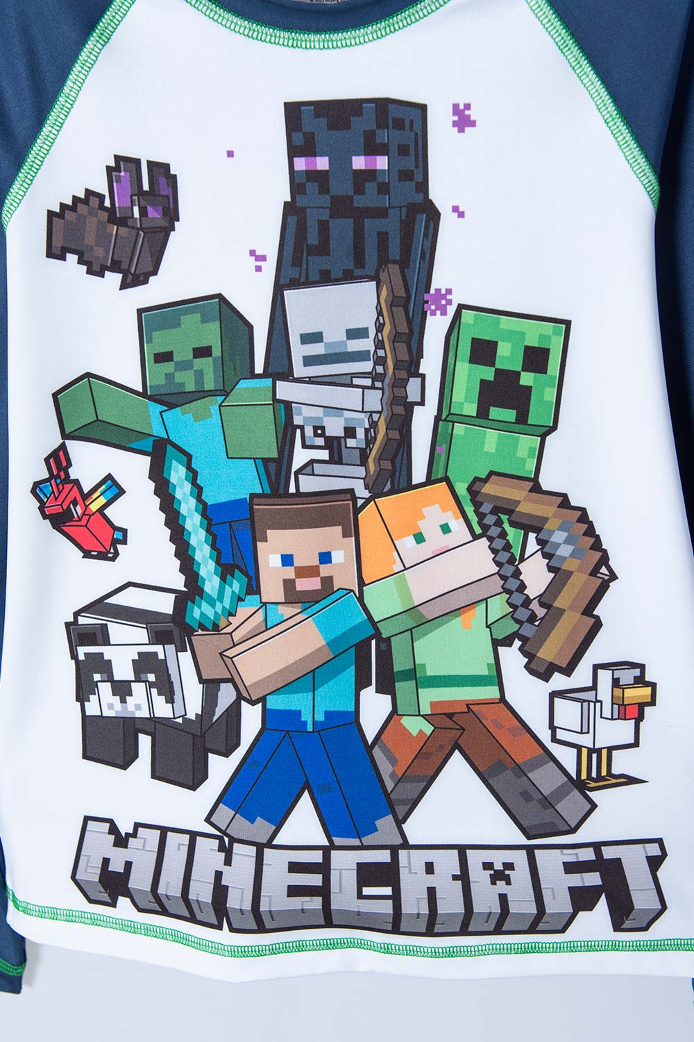 CAMISETA DE BAÑO DE MINECRAFT AZUL Y BLANCA MANGA LARGA PARA NIÑO