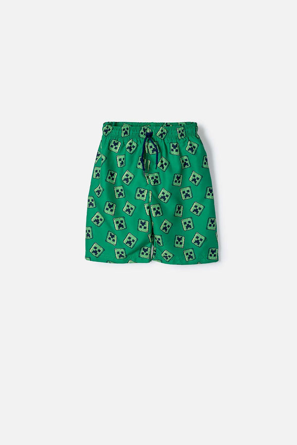 PANTALONETA DE BAÑO DE MINECRAFT VERDE CON CORDÓN EN CINTURA PARA NIÑO