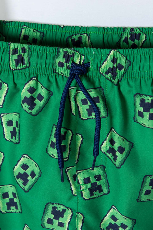 PANTALONETA DE BAÑO DE MINECRAFT VERDE CON CORDÓN EN CINTURA PARA NIÑO