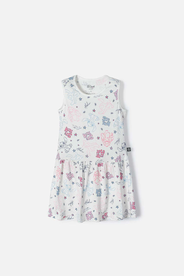 VESTIDO DE STITCH MARFIL MANGA SISA CON BOLERO PARA NIÑA