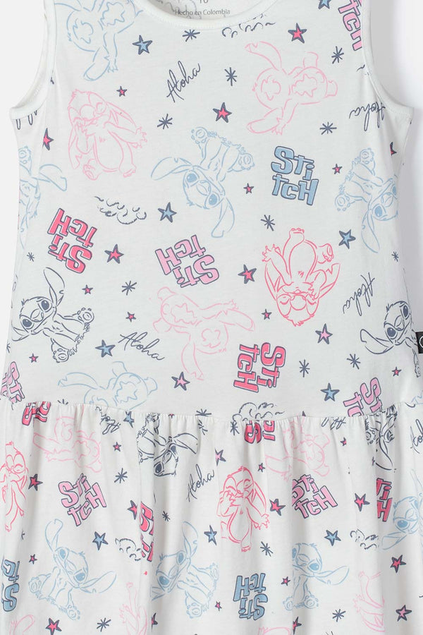 VESTIDO DE STITCH MARFIL MANGA SISA CON BOLERO PARA NIÑA