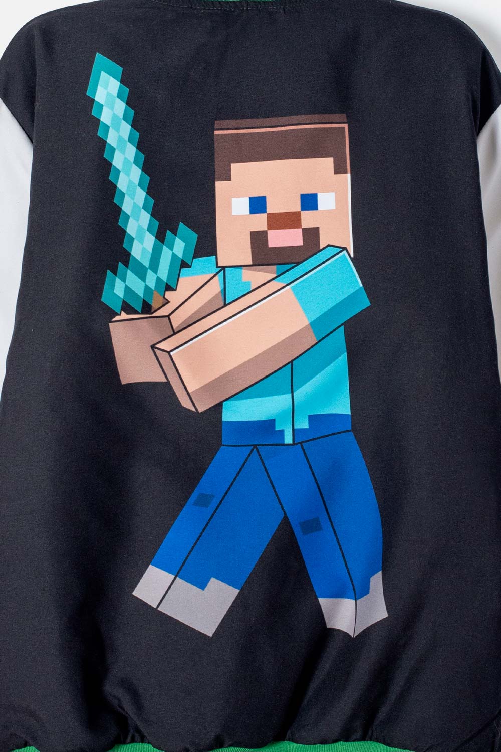 CHAQUETA DE MINECRAFT MARFIL Y NEGRA ESTAMPADA EN FRENTE PARA NIÑO