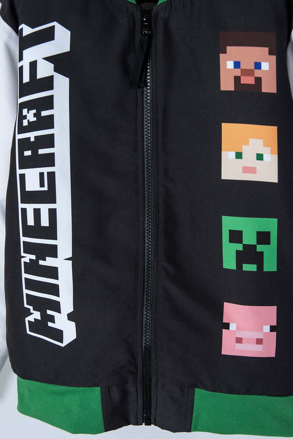 CHAQUETA DE MINECRAFT MARFIL Y NEGRA ESTAMPADA EN FRENTE PARA NIÑO