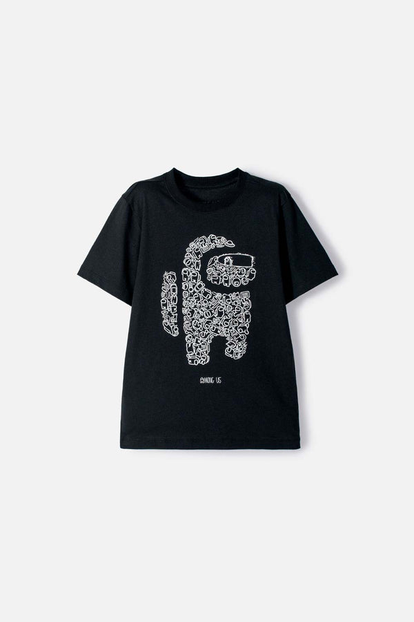 CAMISETA DE AMONG US MANGA CORTA NEGRO PARA NIÑO
