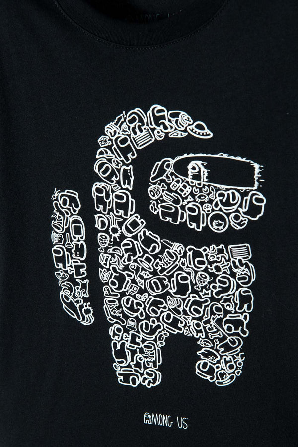 CAMISETA DE AMONG US MANGA CORTA NEGRO PARA NIÑO