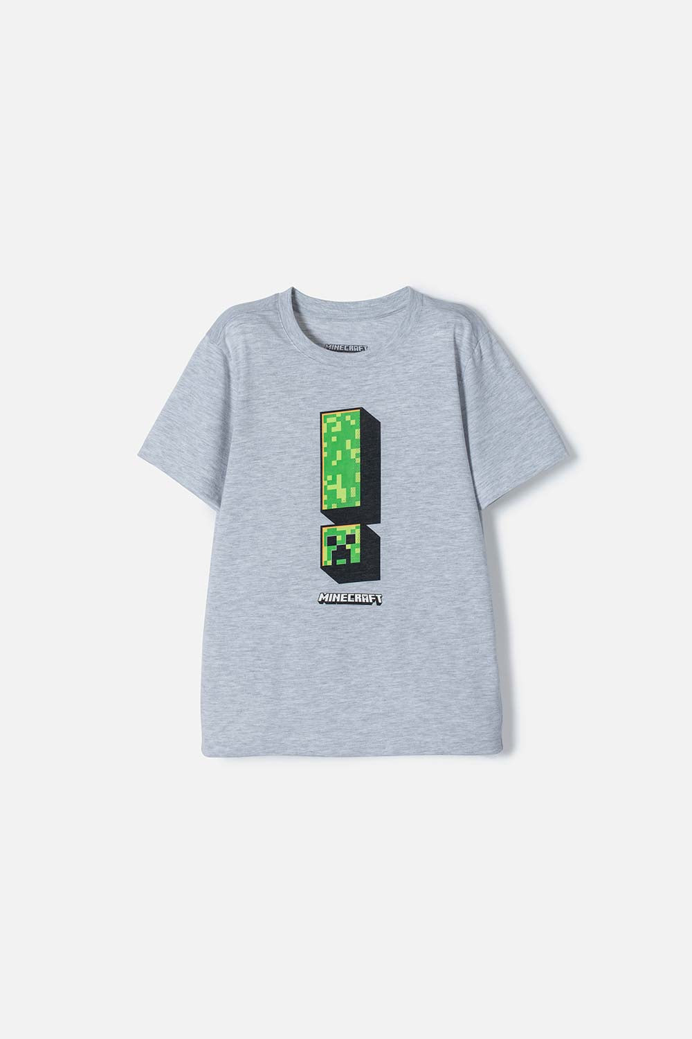 CAMISETA DE MINECRAFT GRIS MANGA CORTA PARA NIÑO