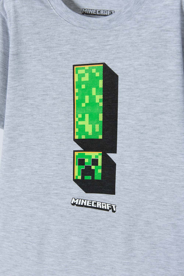 CAMISETA DE MINECRAFT GRIS MANGA CORTA PARA NIÑO