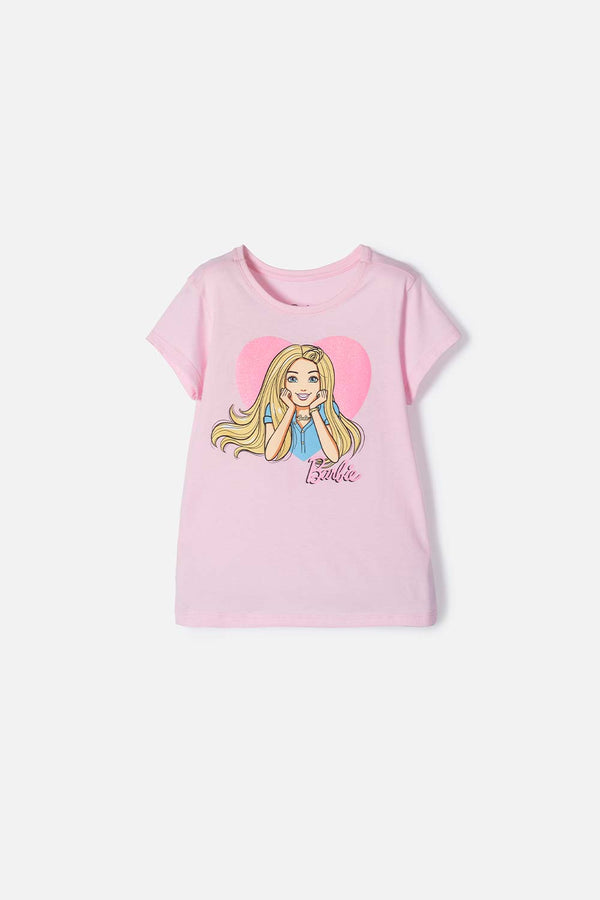CAMISETA DE BARBIE MANGA CORTA ROSADA PARA NIÑA