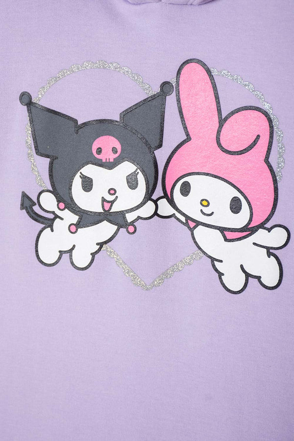 VESTIDO DE MY MELODY & KUROMI LILA CON ESTAMPADO EN FRENTE PARA NIÑA