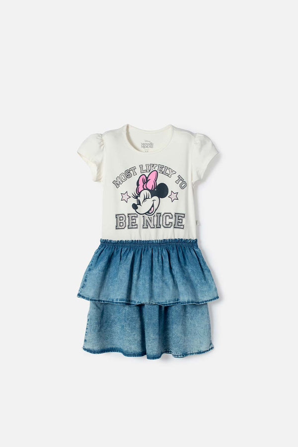 VESTIDO DE MINNIE MOUSE MARFIL DE FALDA CON BOLEROS PARA NIÑA