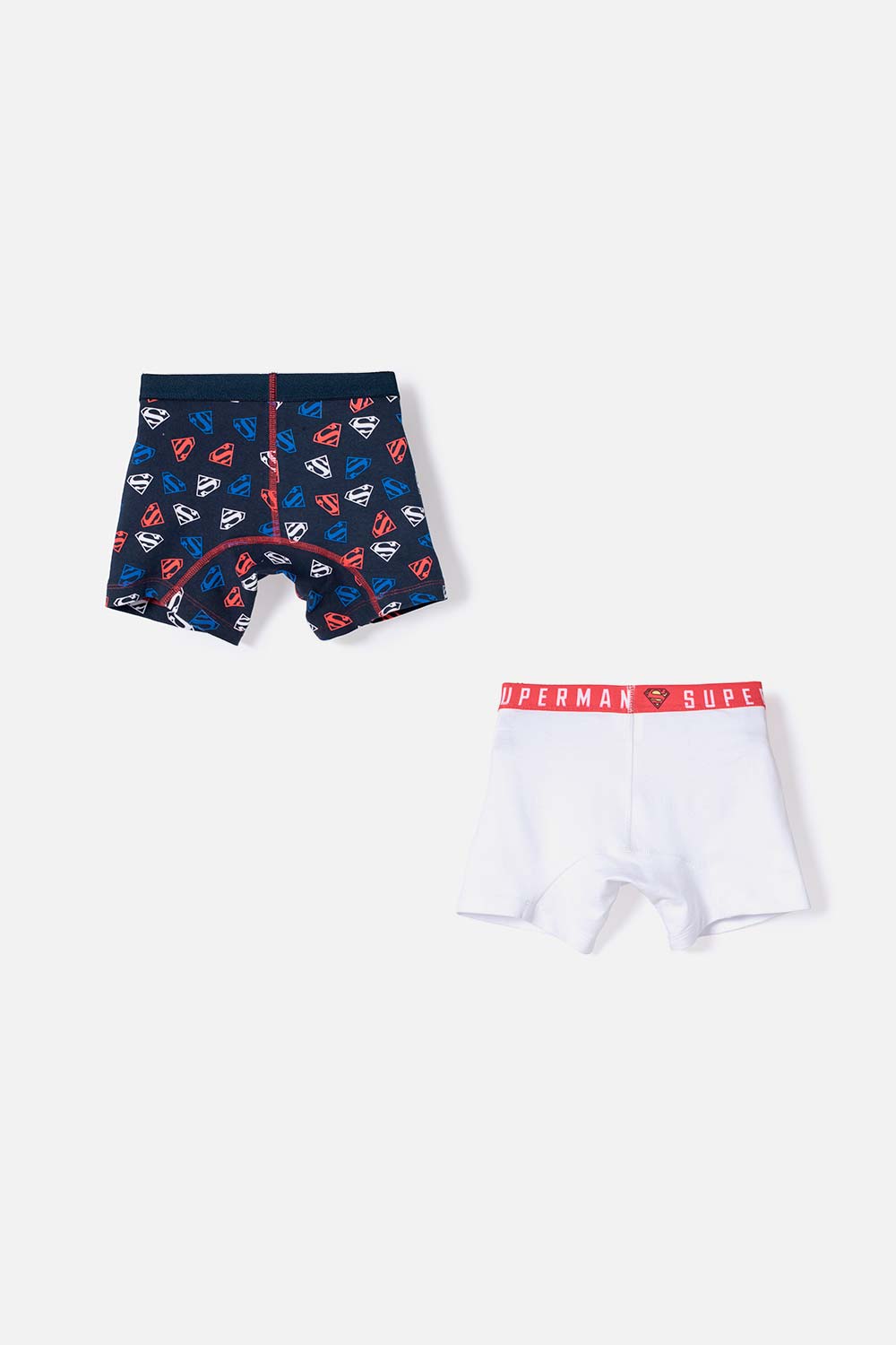 PACK X2 BOXER DE SUPERMAN AZUL, BLANCO Y ROJO ESTAMPADOS PARA NIÑO