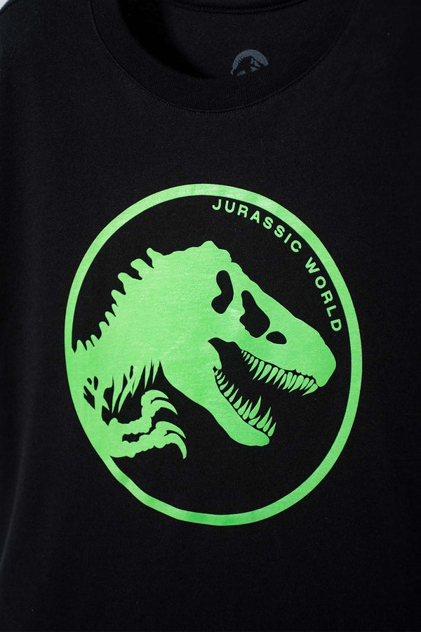 CAMISETA DE JURASSIC WORLD NEGRA MANGA CORTA ESTAMPADA PARA NIÑO