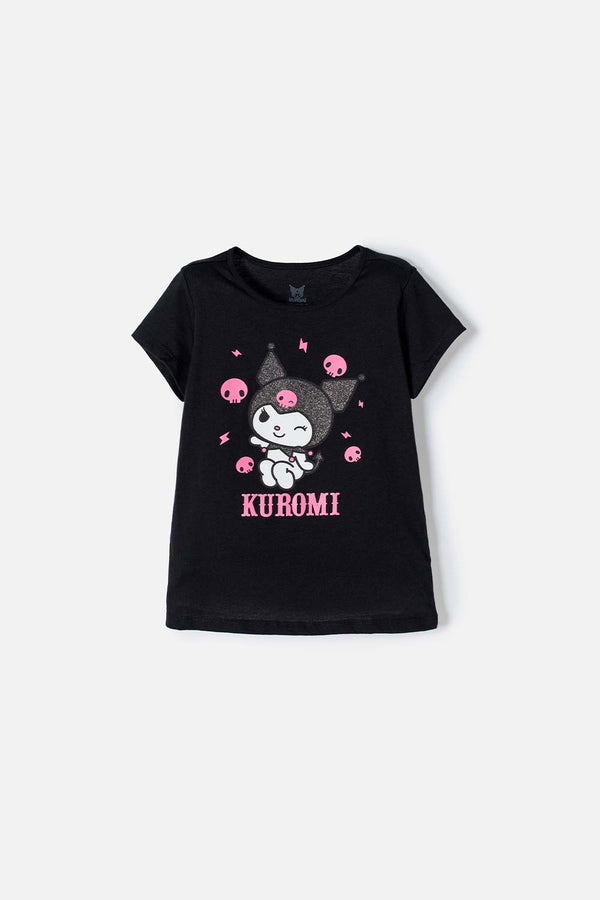 CAMISETA DE KUROMI MANGA CORTA NEGRO PARA NIÑA
