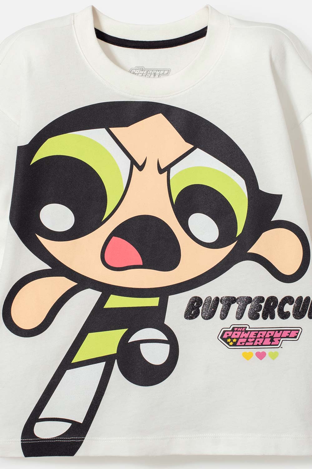 CAMISETA DE LAS CHICAS SUPERPODEROSAS MARFIL MANGA CORTA PARA NIÑA