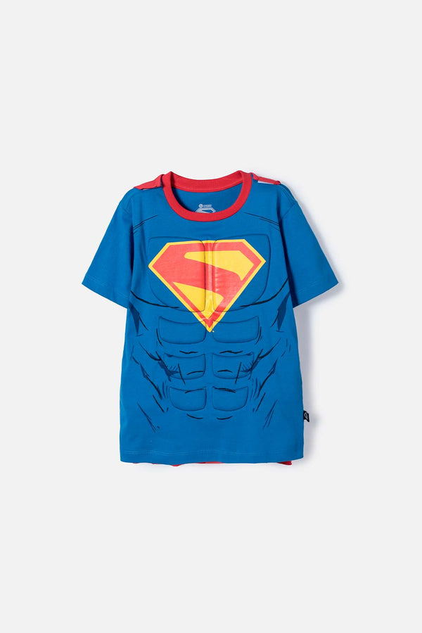 CAMISETA DE SUPERMAN CON CAPA AZUL Y ROJO PARA NIÑO