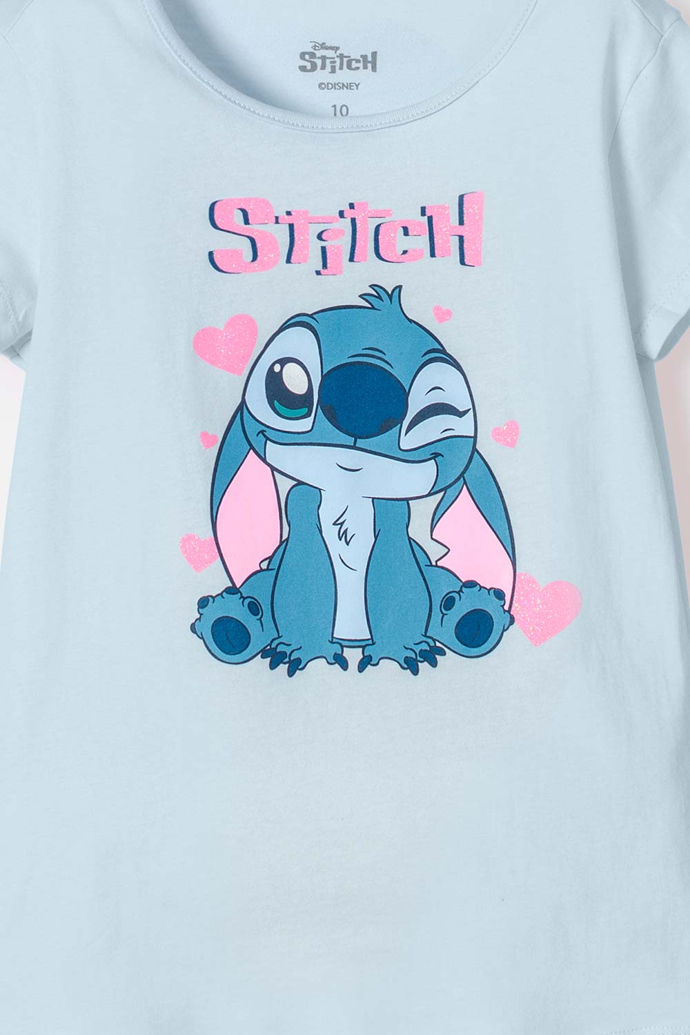 CAMISETA DE STITCH MANGA CORTA AZUL PARA NIÑA
