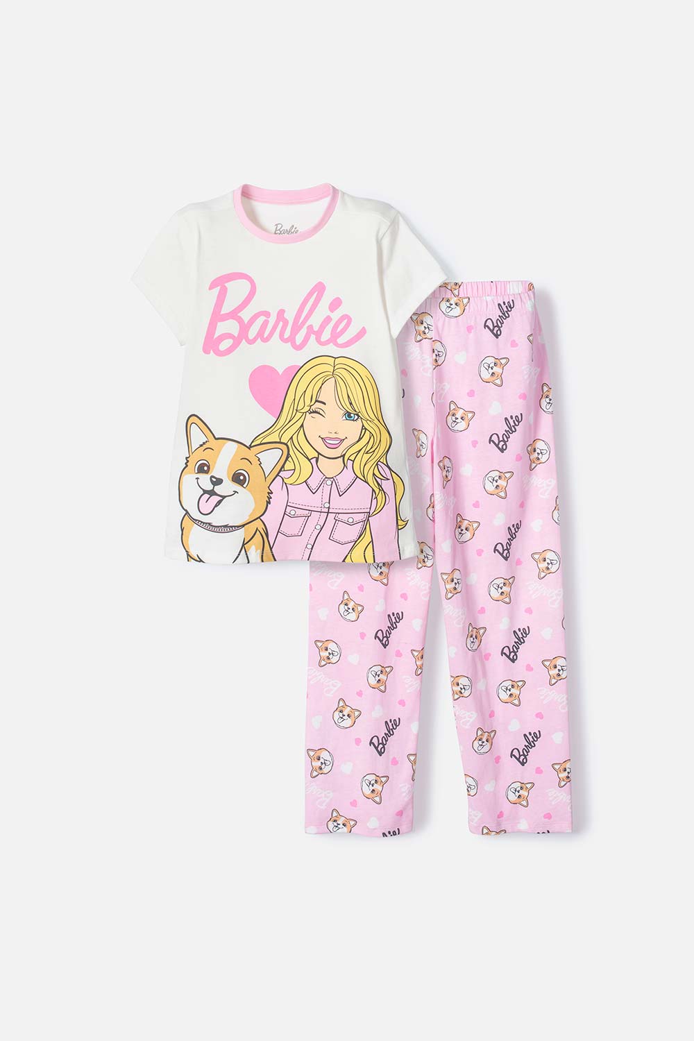 PIJAMA DE BARBIE ROSADA DE MANGA CORTA PARA NIÑA