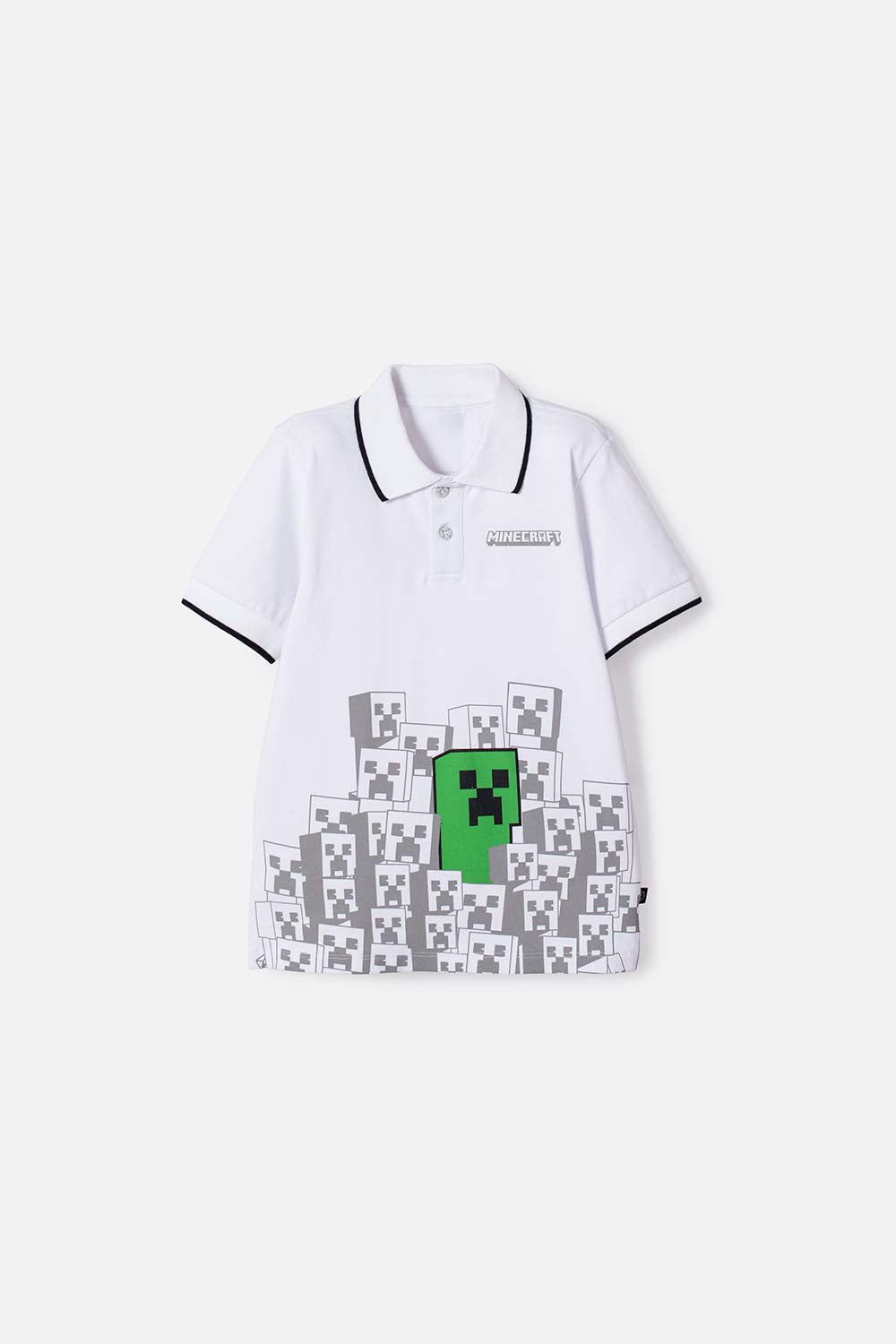 CAMISETA TIPO POLO DE MINECRAFT BLANCA PARA NIÑO