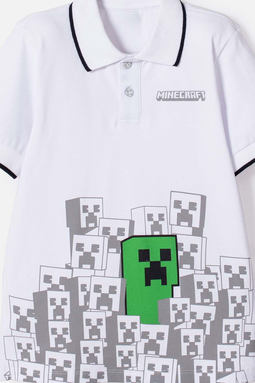 CAMISETA TIPO POLO DE MINECRAFT BLANCA PARA NIÑO