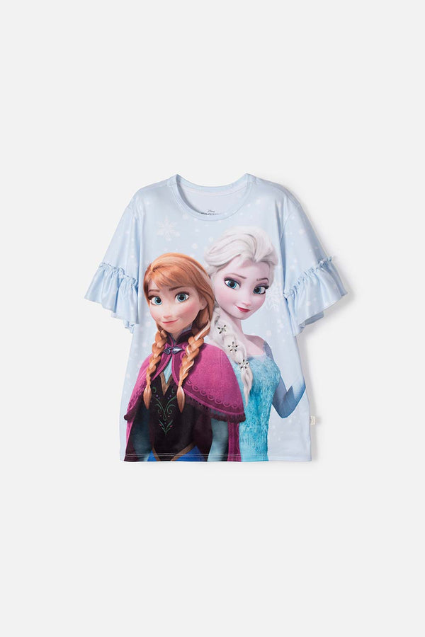 CAMISETA DE FROZEN MANGA CORTA AZUL CIELO PARA NIÑA
