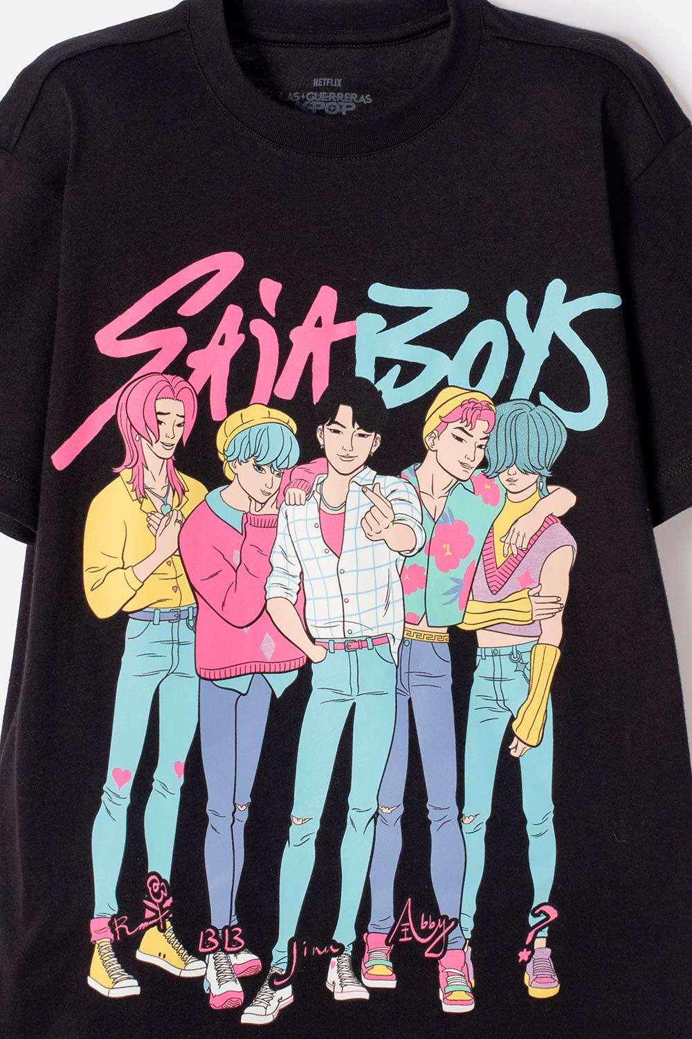CAMISETA DE K- POP DEMON HUNTERS MANGA CORTA NEGRO PARA NIÑA
