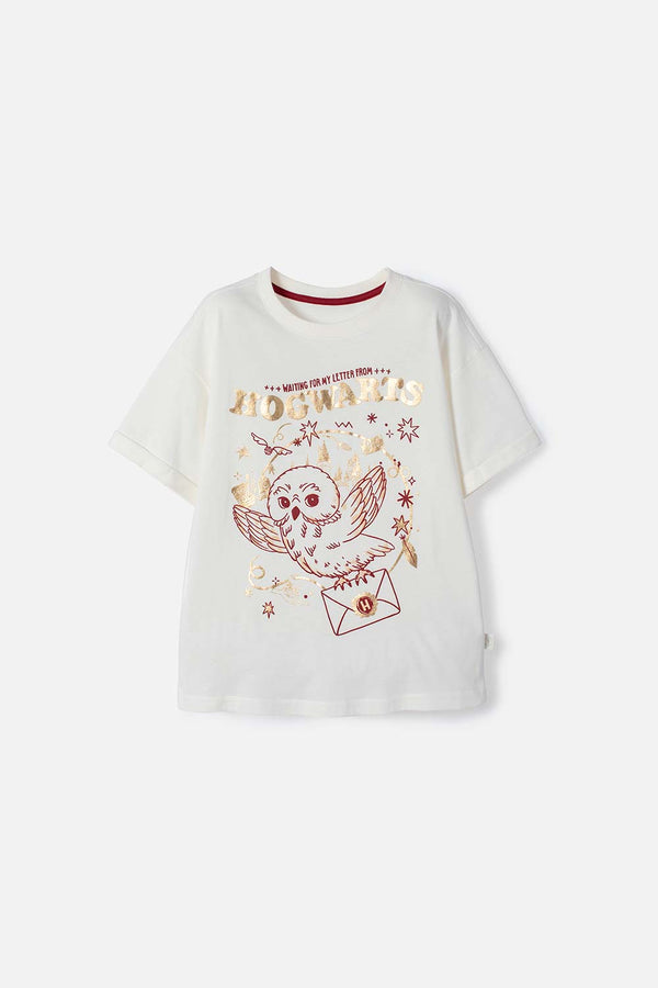 CAMISETA DE HARRY POTTER MANGA CORTA MARFIL PARA NIÑA