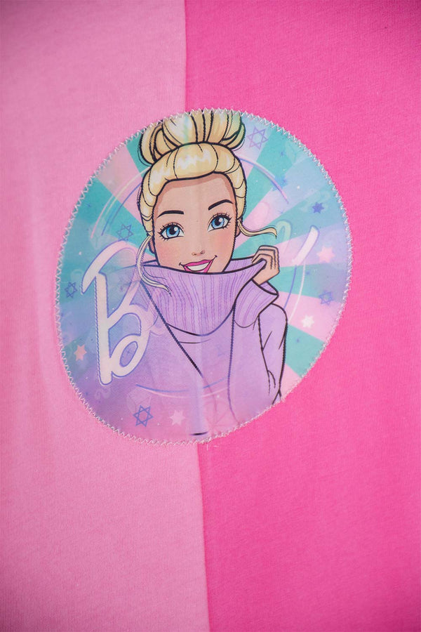 CAMISETA DE BARBIE MANGA CORTA ROSADO PARA NIÑA