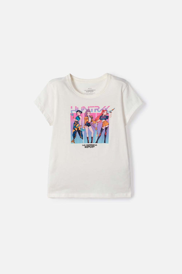 CAMISETA DE K-POP DEMON HUNTERS MANGA CORTA BLANCO PARA NIÑA