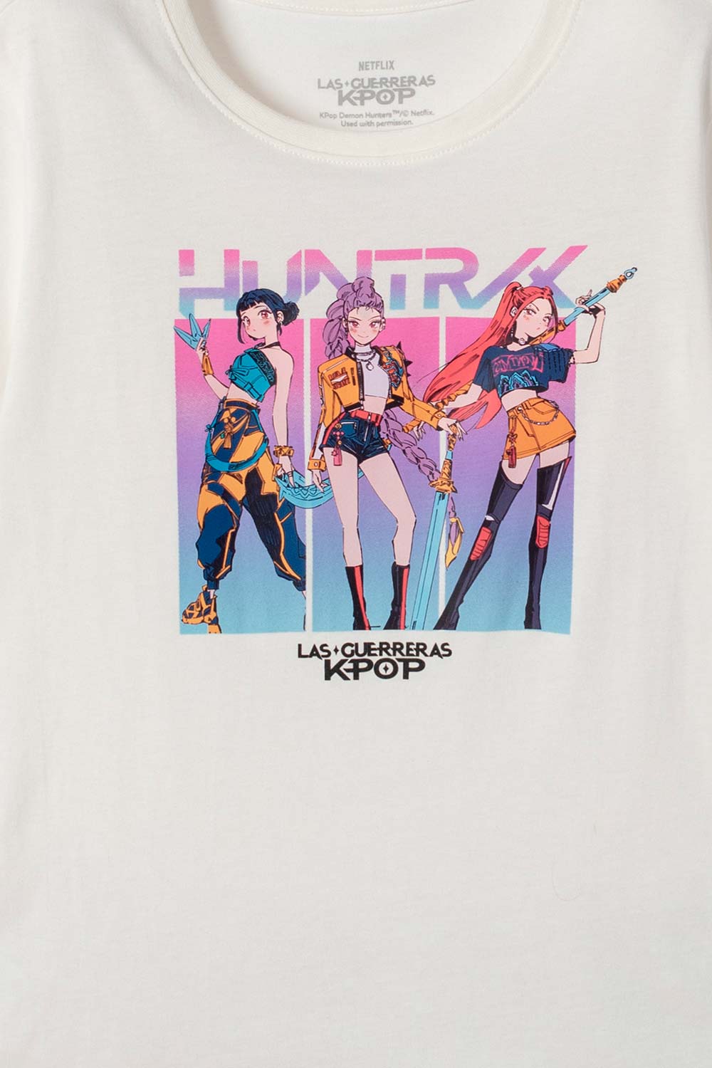 CAMISETA DE K-POP DEMON HUNTERS MANGA CORTA BLANCO PARA NIÑA